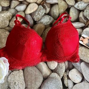 NWT RED LACE BRA-34C